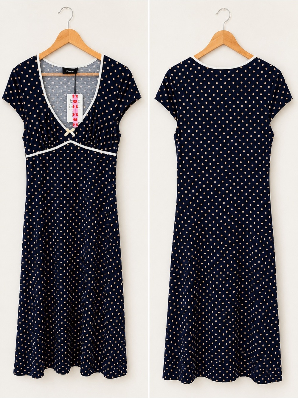 Cider Polka Dot Midi Dress with Cream Trim